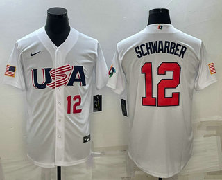 Mens USA Baseball #12 Kyle Schwarber Number 2023 White World Baseball Classic Stitched Jerseys